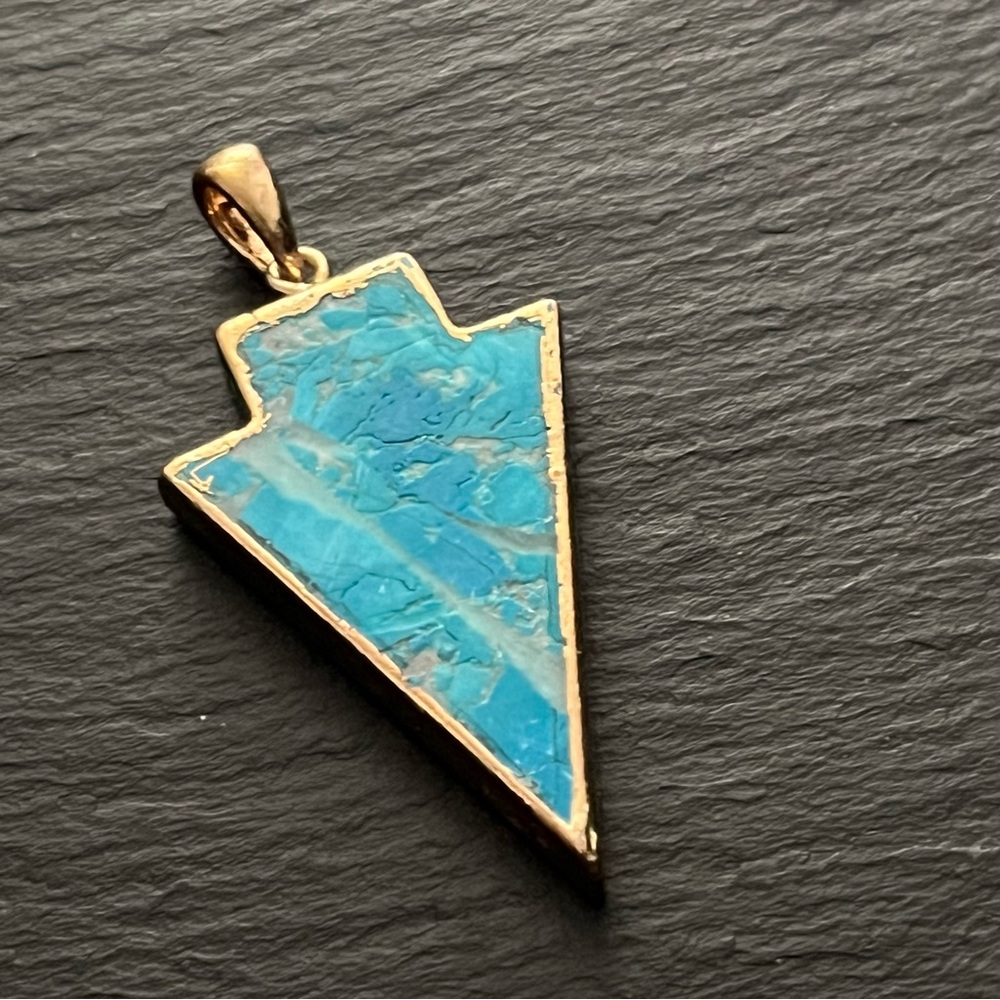 Bohemian Turquoise Color Gold Foiled Arrow Head Pendant